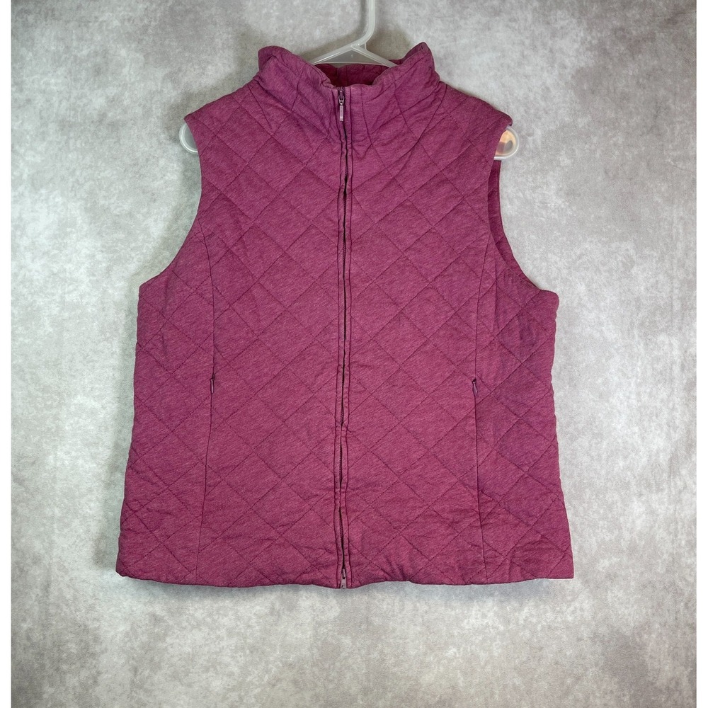 Eileen Fisher Vest Womens Large Purple Full Zip Lined Diamond Quilted Sleeveless